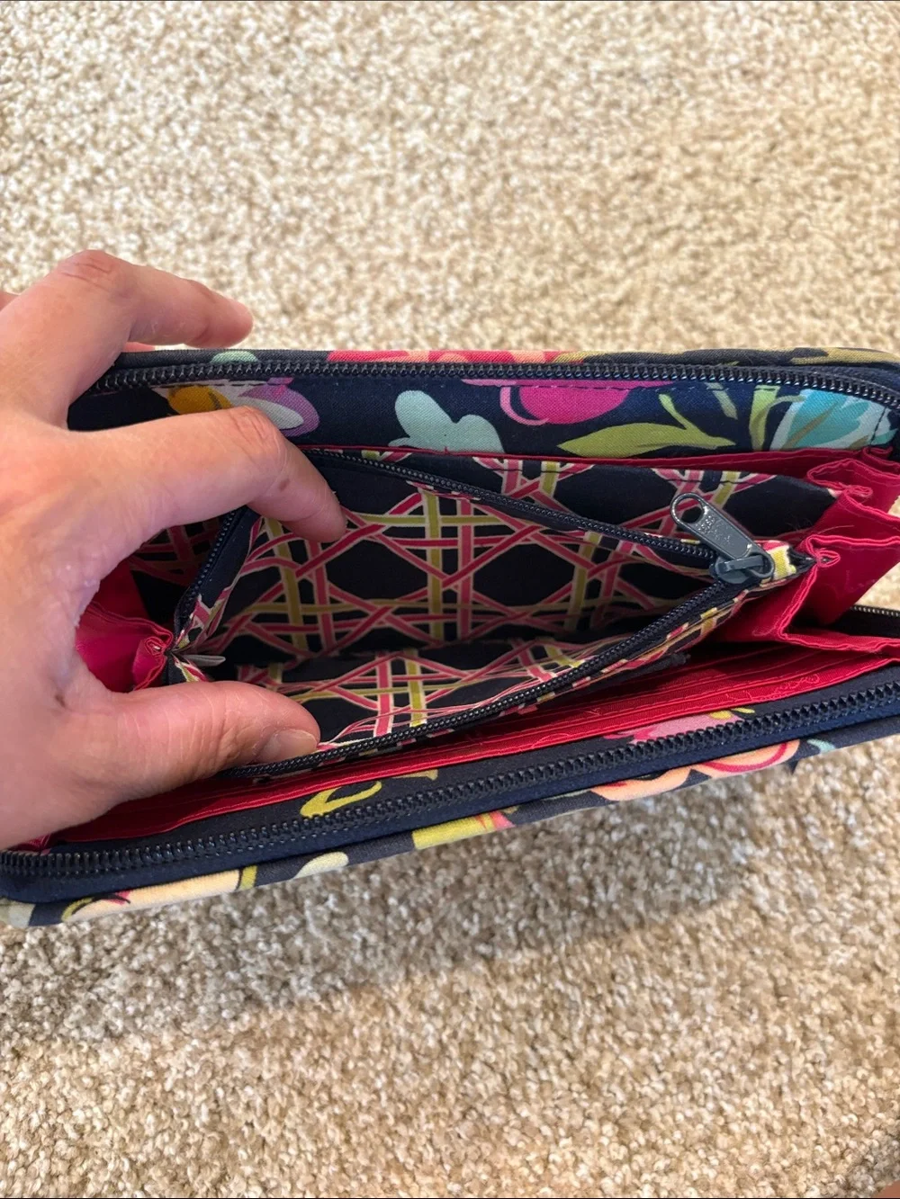 Vera Bradley Navy Quilted Floral Zip-Around Wallet